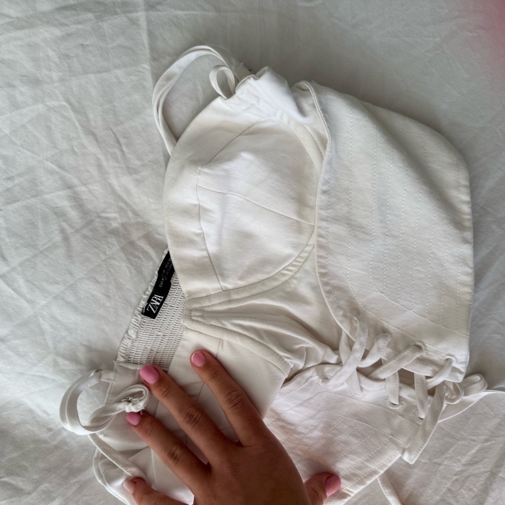 Zara White Lace-Up corset Top